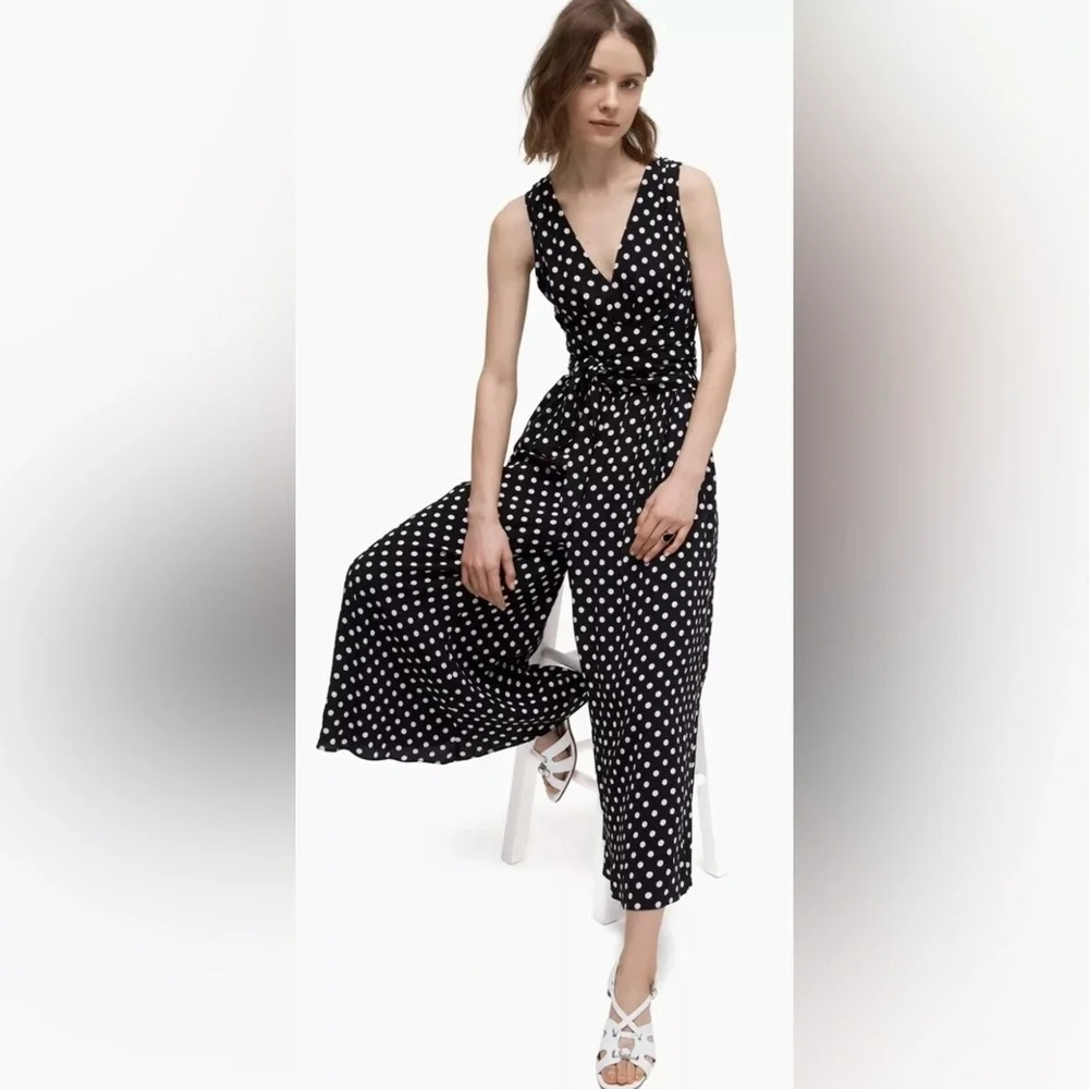 NWT Kate Spade Lia Polka Dot Tie Waist Wide Leg Jumpsuit